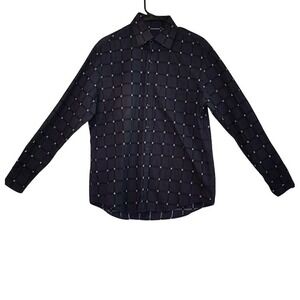 Tasso Elba Mens 100% Cotton Button Up Dress Shirt Medium Long Sleeve Windowpane